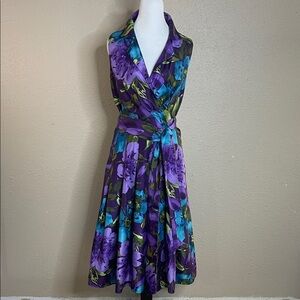 Jessica Howard Women’s Floral Jacquard A-Line Midi Pleated Sleeveless Dress 12W